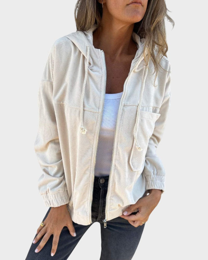 Mahulena - Satin hooded jacket with one fastening