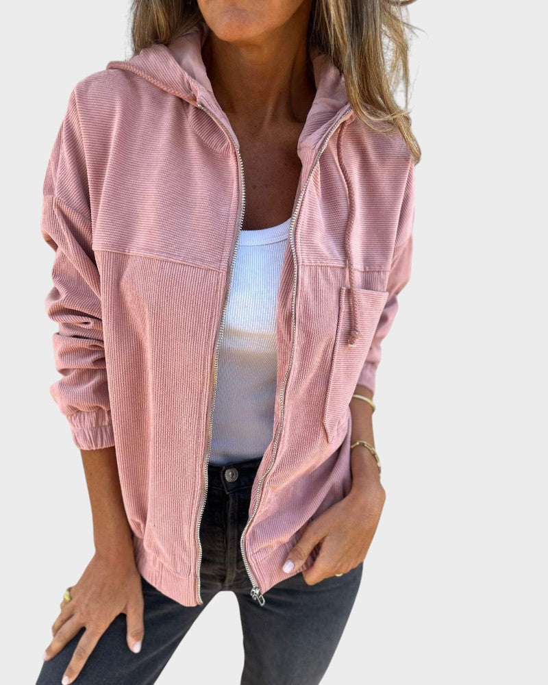 Mahulena - Satin hooded jacket with one fastening