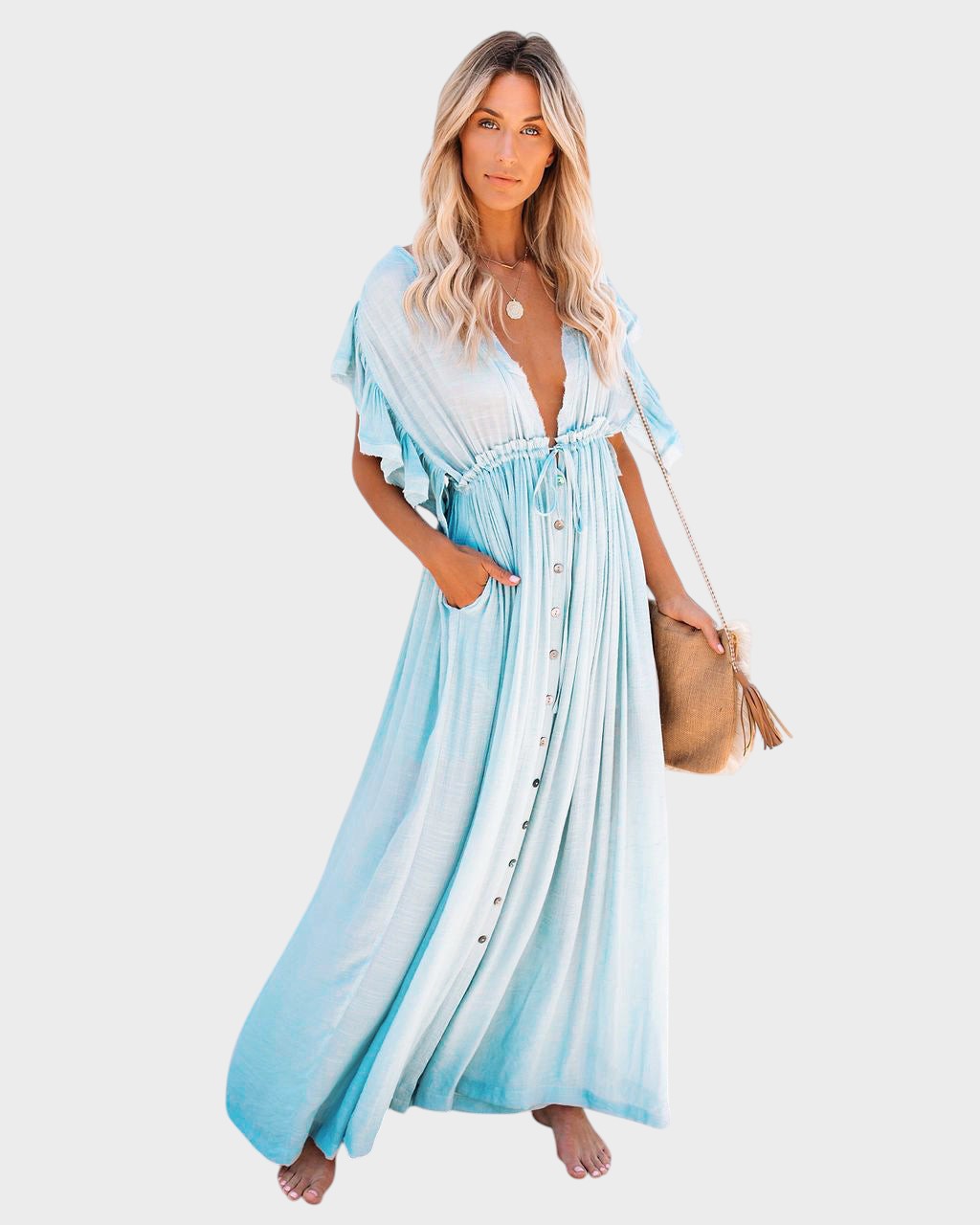 Audra - Boho kimonó ruha V-kivágással
