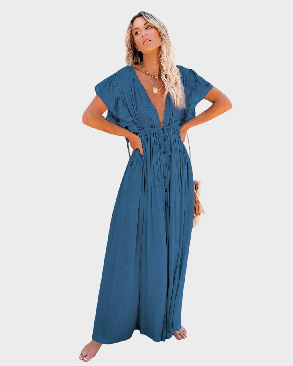 Audra - Boho kimonó ruha V-kivágással
