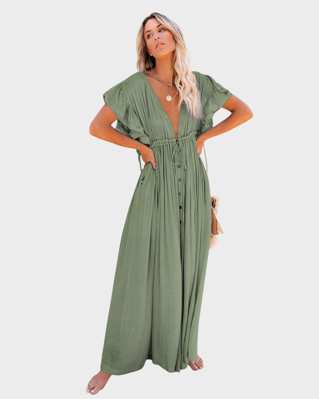 Audra - Boho kimonó ruha V-kivágással