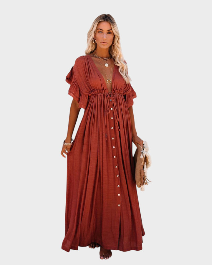 Audra - Boho kimonó ruha V-kivágással