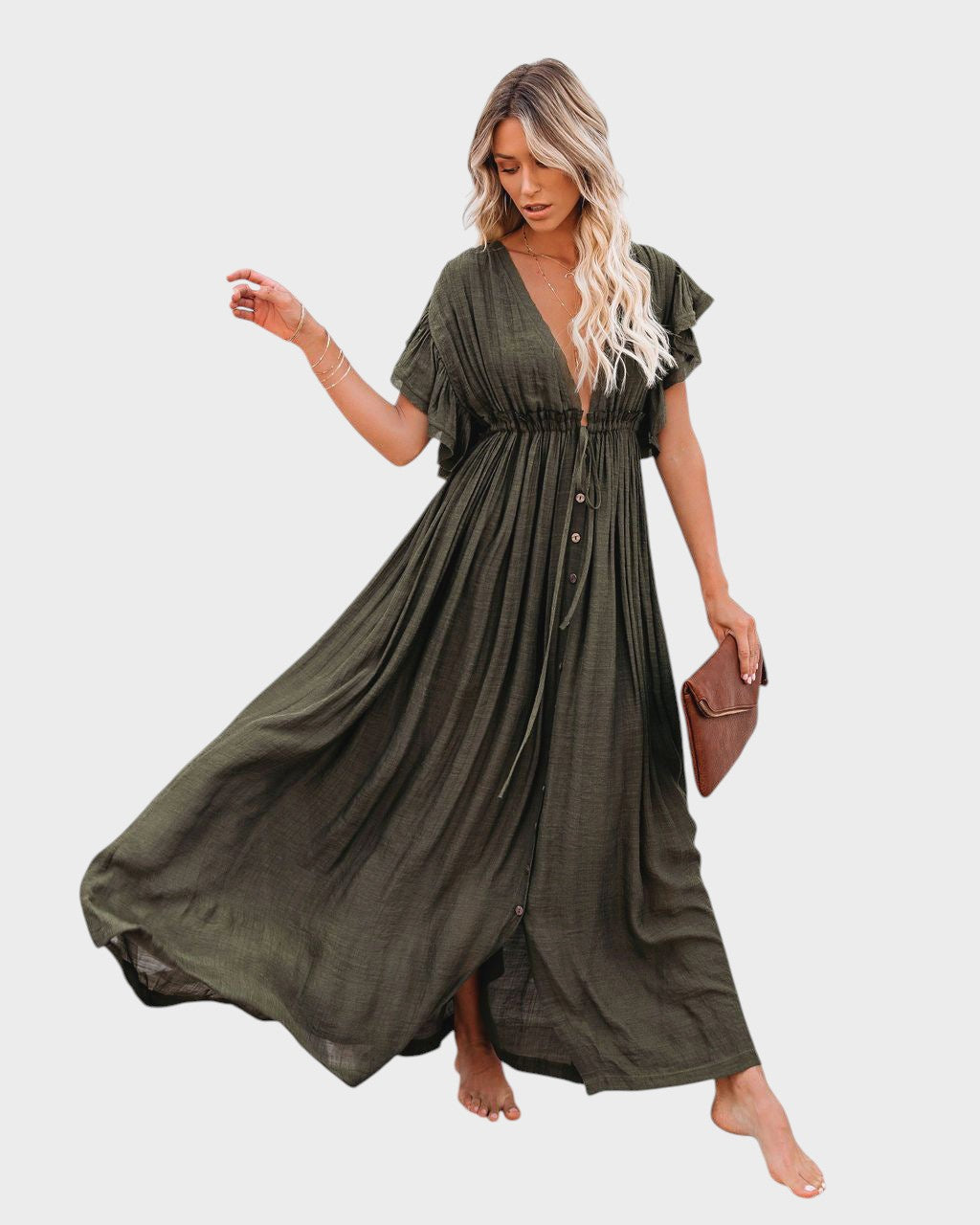 Audra - Boho kimonó ruha V-kivágással