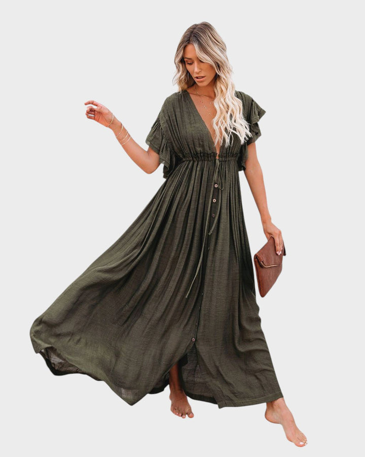 Audra - Boho kimonó ruha V-kivágással