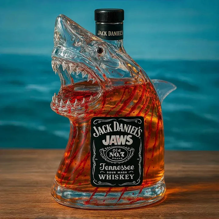 Limitált kiadású Shark Jaws évfordulós whiskey üveg